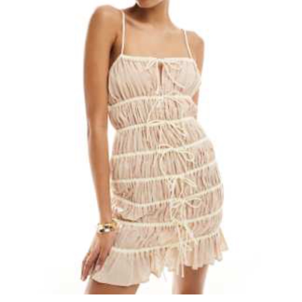 ASOS Cream Ruched Mini Dress